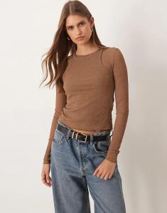 Двухслойный лонгслив с длинными рукавами ASOS DESIGN шоколадного цвета