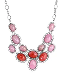 Ожерелье-Нагрудник из овального розового акрилового камня 2028, pink