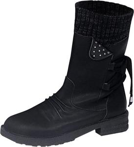 Женские ботильоны на щиколотку с низким толстым каблуком, водонепроницаемые ковбойские ботинки, с мягкой подкладкой, шнуровкой и боковой молнией, для улицы Generic, Black