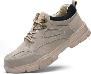 Ботинки с металлическим носком для мужчин и женщин, безопасные, для строительства и промышленности, дышащие кроссовки для улицы, легкие, противоскользящие (Цвет: бежевый, Размер: 8.5 US) Hisxus
