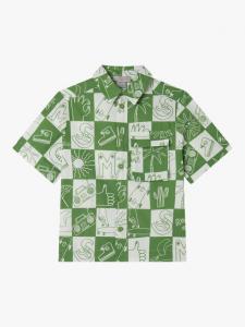 Детская клетчатая скейтерская футболка с коротким рукавом из хлопка Stella McCartney Kids, Green/White