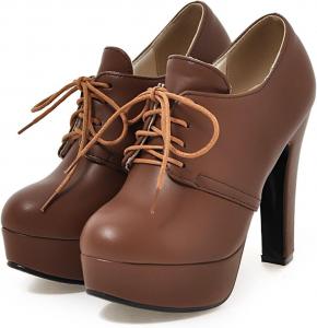 Женские туфли SHEMEE на платформе с закрытой шнуровкой, оксфорды на высоком каблуке, ботильоны с декоративной перфорацией, винтажные праздничные туфли, Brown 1