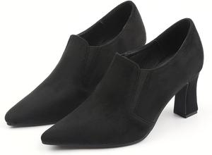 Женские замшевые ботильоны на низком массивном каблуке 2,95 дюйма с заостренным носком, закрытым носком, в стиле вестерн, удобные модные повседневные туфли для платья Qibusleen, Black