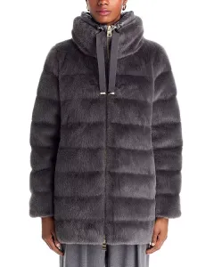 Женское альтернативное пальто А-силуэта из искусственного меха Herno, серый