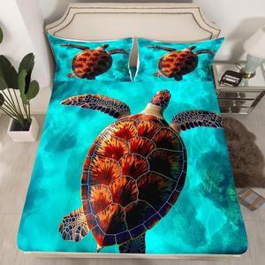 Erosebridal Комплект постельного белья Sea Turtle с морской тематикой, зеленый принт с черепахами и рептилиями, Multi33