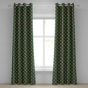 Геометрическая штора на люверсах ABAKUHAUS, Санта-Клаус с мешком на ярком фоне - праздничное везение, декоративные двухпанельные шторы, 280 см x 225 см, цвет: белый, зеленый, рубиновый