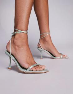 Босоножки SIMMI Shoes Piella со змеиным принтом и ремешками на каблуке зеленого цвета