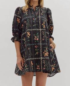 Мини-платье с ботаническим принтом в разноцветном цвете Entro, Multi