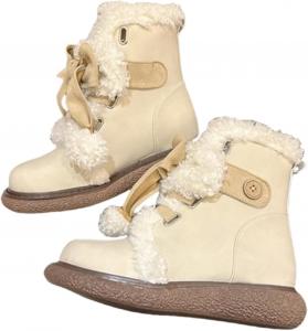 Женские зимние сапоги ZQW с милым бантом, плюшевой подкладкой, теплые, пушистые, с нескользящей подошвой, на массивном каблуке средней высоты, повседневные и удобные, Beige
