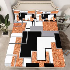 Erosebridal Комплект постельного белья Abstract Geometric с геометрическим принтом оранжевый черный серый белый из сатина с пайетками, Black Orange