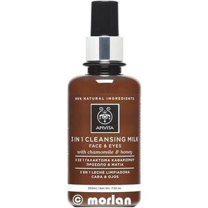 Очищающее молочко 3 в 1 для лица и глаз с ромашкой и медом 200мл, Apivita