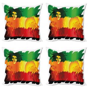 ABAKUHAUS Rasta Набор чехлов для подушек (4 предмета), певица в стиле регги, современная двусторонняя цифровая печать, 50 см x 50 см, оранжево-желтый