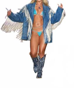 Синяя джинсовая куртка с бахромой Saints & Hearts