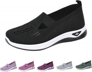 Женские ходовые кроссовки ортопедические с носком, слипоны, плетеные, дышащая сетка, медицинская обувь, рабочие кроссовки с воздушной подушкой, спортивная обувь Generic, Black