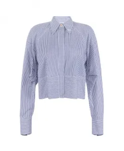 Полосатая рубашка из поплина с логотипом Elisabetta Franchi, синий