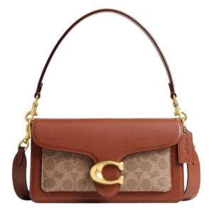 COACH Кожаная сумка через плечо среднего размера для женщин в коричнево-желтом и карамельном цвете