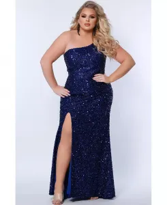 Женское вечернее платье на одно плечо с пайетками Sydney's Closet, синий