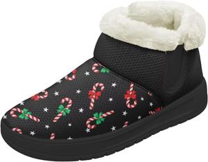 Женские зимние ботинки на низком каблуке, водонепроницаемые, легкие, теплые, с плюшевой отделкой, противоскользящие модные ботинки, размеры 36-44 Quxjehoe, Christmas Candy Cane