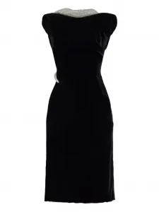 Бархатное платье, украшенное кристаллами VERSACE, черный