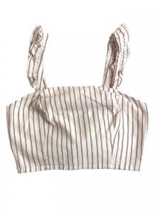 Женский полосатый укороченный топ из хлопковой смеси с оборками белого цвета Aqua