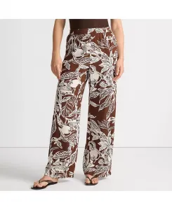 Женские брюки-клеш из искусственного шёлка с высокой талией и широкими штанинами – с низом Lands' End, коричневый