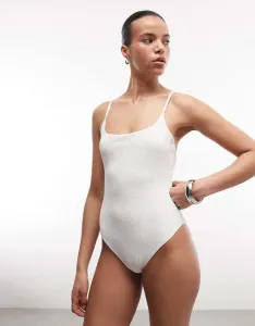 Белый купальник с высоким воротником и жатым вырезом Monki