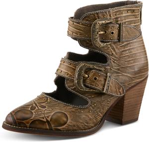 Ботильоны Spring Step L'Artiste Notched-Nature в стиле вестерн | Кожаные ботинки с тиснением и вырезами, Olive Green