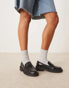 Черные мокасины ASOS DESIGN Minerva с заклепками