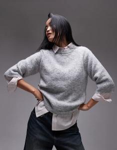 Трикотажная футболка серого цвета Topshop