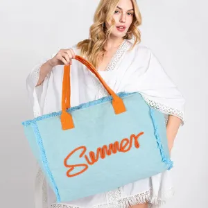 Летняя холщовая сумка-тоут с вышитой бахромой и надписью Fashnzfab