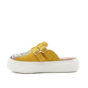 Joy&Mario Женские закрытые тапочки с граффити на резиновой подошве желтые, цвет Yellow