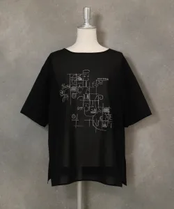 Пуловер из 100% хлопка с вышитым рисунком в виде линий Studio Picone, цвет Black (001)