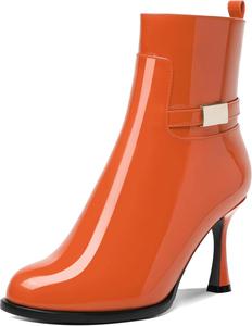 MOVINSTEPS Женские сексуальные лакированные ботильоны с круглыми носками, молнией, для ночного клуба, на высоком каблуке 3,3 дюйма, Orange