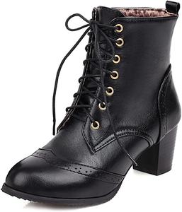 Женские ботильоны VOKLIN с массивным каблуком средней высоты, круглый носок, шнуровка, стиль вестерн, короткие элегантные ботинки, Black-Velvet Lined