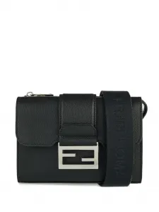 Кожаная сумка через плечо Double Baguette FENDI, черный