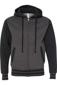 Толстовка Independent Trading Co. Heavyweight Varsity с капюшоном и молнией, цвет charcoal heather/ black