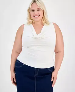 Модный топ без рукавов с воротником-хомут из крепа Plus Bar III, белый