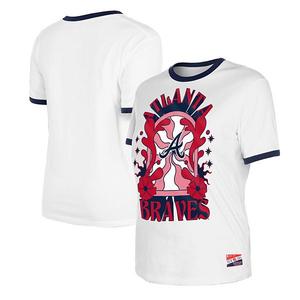 Женская белая футболка Atlanta Braves оверсайз рингер New Era