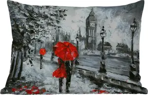 Подушка для улицы - Живопись - Зонт - Масло - 60x40 см - Устойчива к погодным условиям - Подушка для отдыха - Декоративная подушка - Подушка для дома MuchoWow