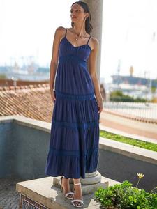 Многоярусное кружевное платье макси с тонкими бретелями Yumi, Navy