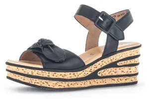 Босоножки Gabor на танкетке, летние туфли, босоножки на танкетке, с красивым декоративным бантом, черный