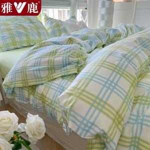 Yalu Комплект постельного белья 1,5 м, пододеяльник 150*200 см, зеленый клетчатый, не скатывается, не линяет