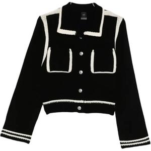 Ребристый вязаный шерстяной кардиган PINKO, черный