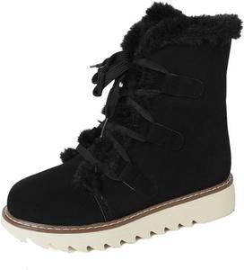 Женские зимние ботинки на снег легкие, утепленные искусственным мехом, средней высоты, удобные для улицы, с противоскользящей подошвой, комфортные для прогулок, мягкие зимние ботинки с шнуровкой, модные снежные ботинки Toumov, черный