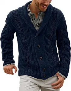 Кардиган для мужчин Cable Knit, свободный крой, длинный рукав, крупная вязка RSZGSWS