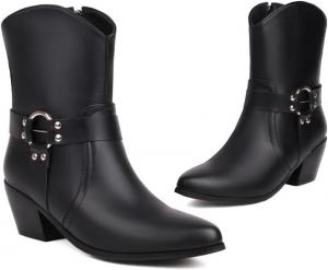 Женские полуботинки средней длины с модным свободным верхом, широким каблуком и удобной посадкой BLXQPYT, Black