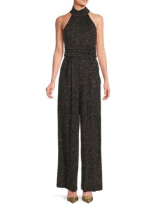 Блестящий комбинезон с широкими штанинами и халтер-воротом Eliza J, черный