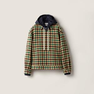 Куртка из ткани в клетку vichy и технической ткани MIU MIU, зеленый