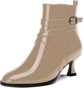 Женские комфортные праздничные ботильоны ROSERWISH с круглым носком, лакированной отделкой, ремешком с пряжкой, маленьким каблуком и высотой до щиколотки, каблук 2 дюйма
