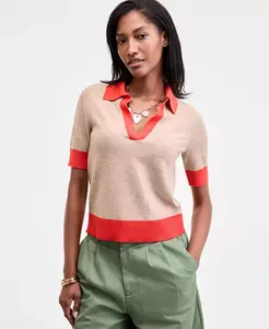 Женский свитер-поло с короткими рукавами в стиле колорблок, размеры XXS-3X On 34Th, оранжевый